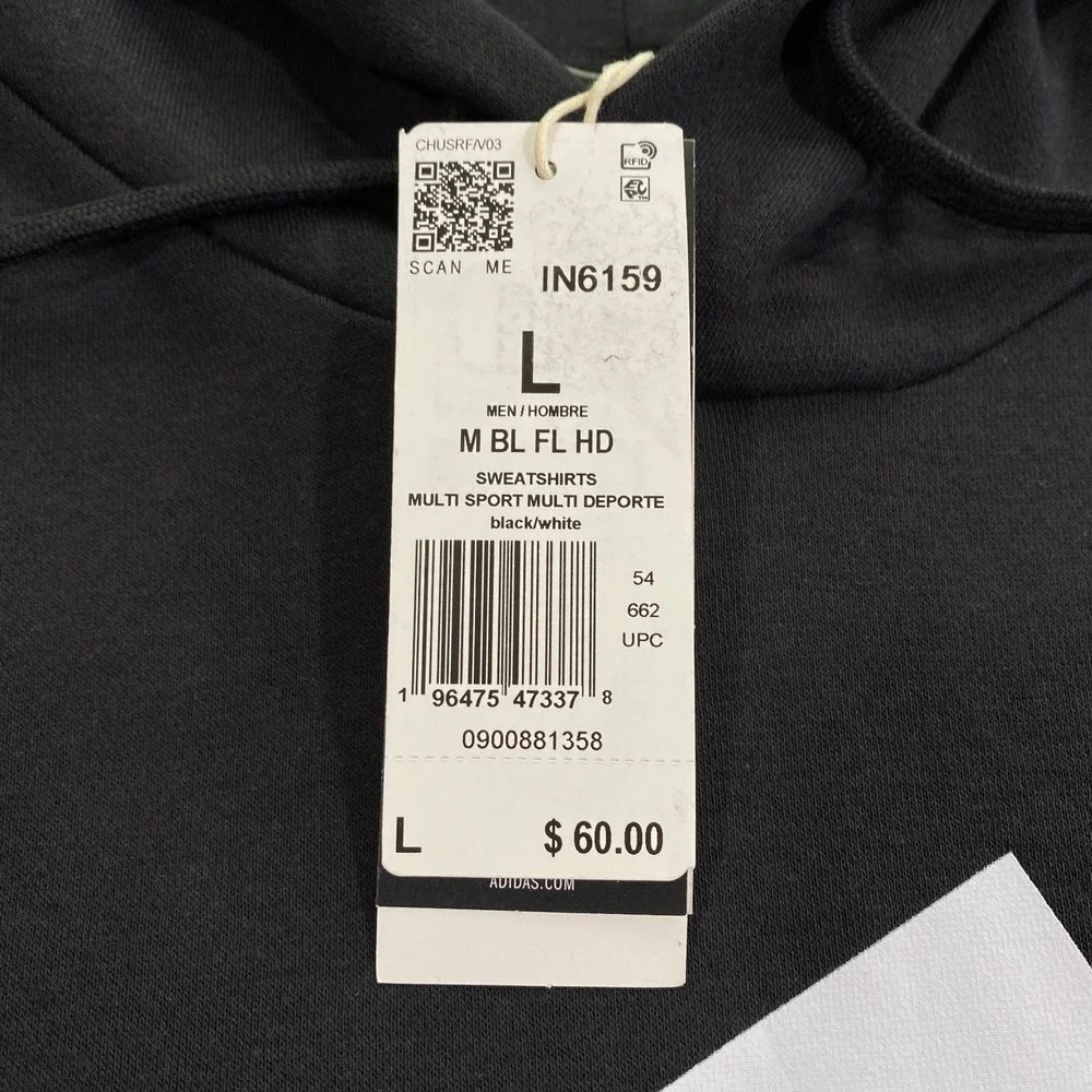 Adidas Trefoil Big Logo Sweatshirt Hoodie Mens XL Black White Fleece Pullover